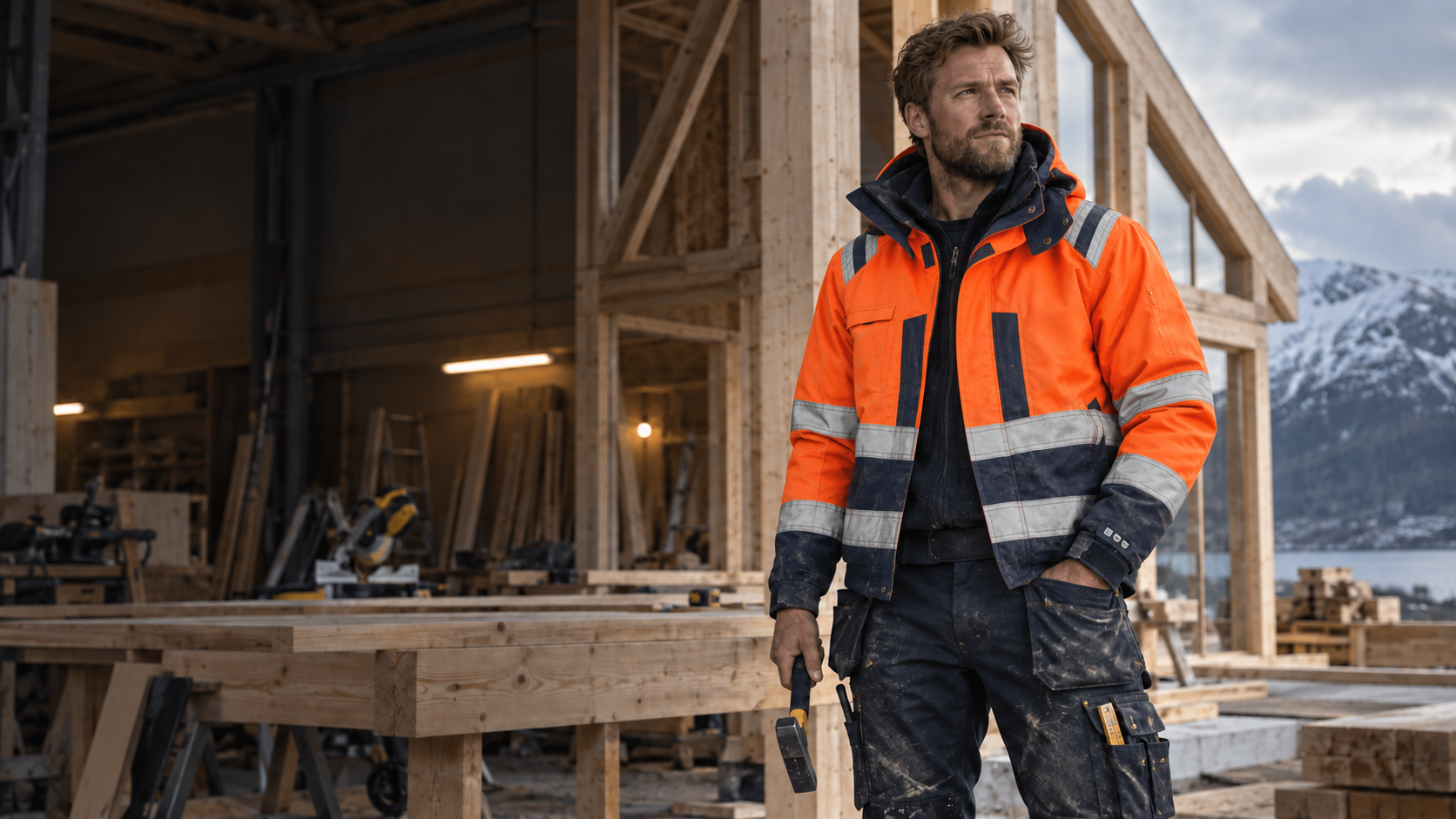 Varselkläder i orange och marinblått